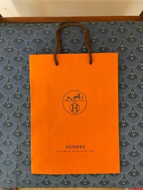 Hermes Orange Paper Shopping Bag with Brown Rope Handles